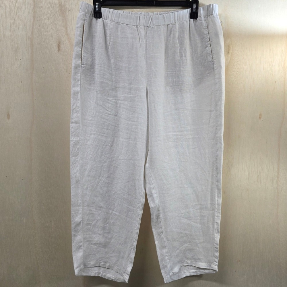 J.Jill Love Linen White Cropped Pants Elastic Waist Pockets Size L